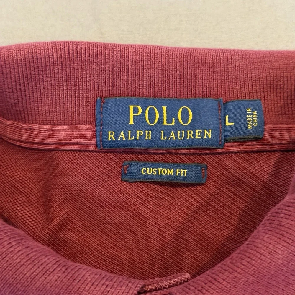 Polo Ralph Lauren Polo Shirt Mens L Burgundy  Big Pony Custom Fit Preppy Sporty